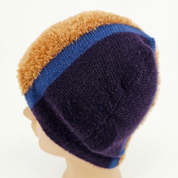 Echo Soft Plush Faux Fur Beanie Hat Tan Purple Unisex Skate Cabincore One Size - Picture 2 of 6